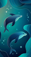 Fototapeta premium Abstract Marine Life Background with Ocean Waves