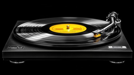 Dynamic spinning of a vinyl record in focused view under standard lighting conditions