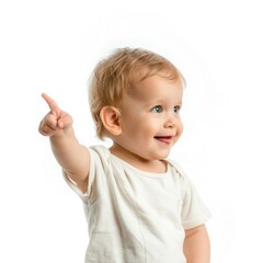 Lovey baby pointing to choose and press white background