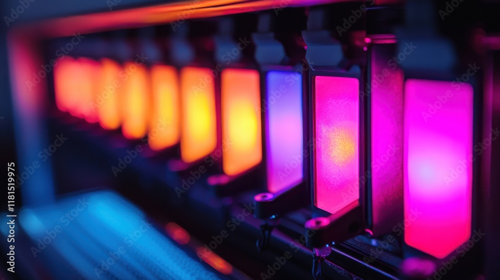 Aufkleber Dynamic dj console scene featuring a glowing equalizer bar in a club environment with close-up macro photography