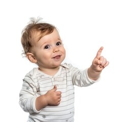 Lovey baby pointing to choose and press white background