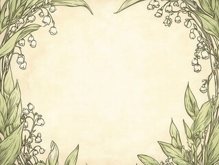 Elegant Lily of the Valley Floral Frame: Vintage Botanical Illustration Design for Invitations, Cards, and Wedding Stationary.