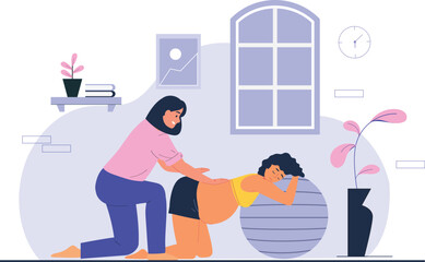 Maternity assistance illustration, showcasing emotional support and care for mothers.