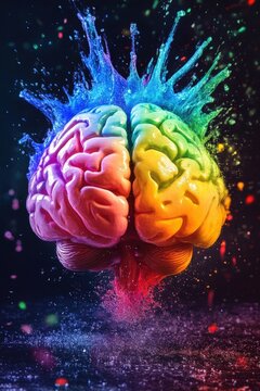 Creativity concept with a brain exploding in colors. Mind blown concept.