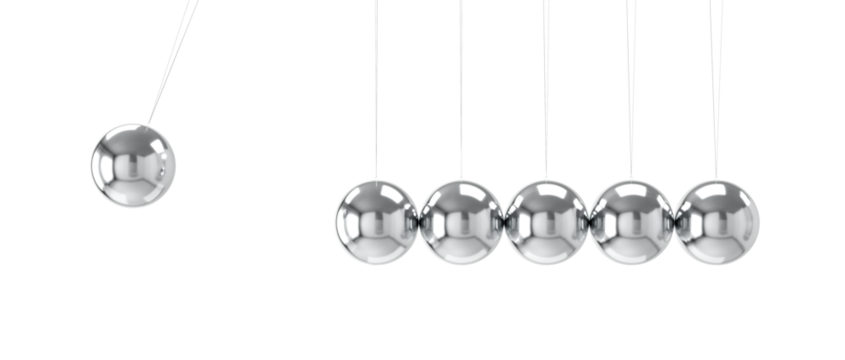 Newton's cradle with balancing balls transparent background