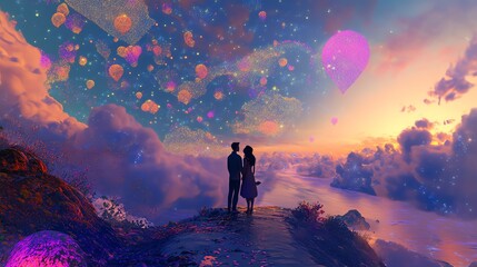 Fototapeta premium Wide-angle view of a whimsical love story