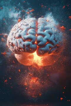 Creativity concept with a brain exploding in colors. Mind blown concept.