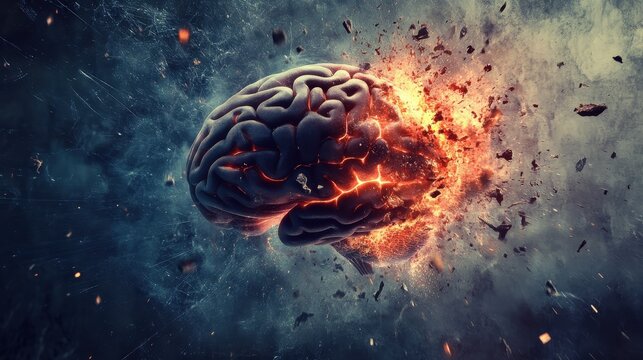 Creativity concept with a brain exploding in colors. Mind blown concept.