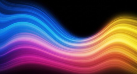 Fototapeta premium Abstract Colorful Waves: Vibrant, flowing waves of blue, purple, and yellow blend seamlessly against a dark background, creating a dynamic and visually captivating abstract art piece.