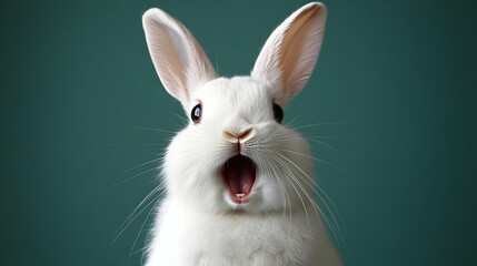Obraz premium White Rabbit, Yawning, Ears, Whiskers, Fur