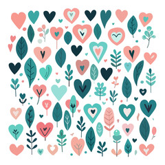 Set of hearts, leaves and flowers, love. In pastel colors