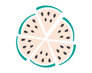 White Watermelon Triangular slices with seed in minimalist. Unusual healthy berry. Design element