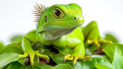 Emerald Lizard: Vibrant Green Reptile on Lush Foliage