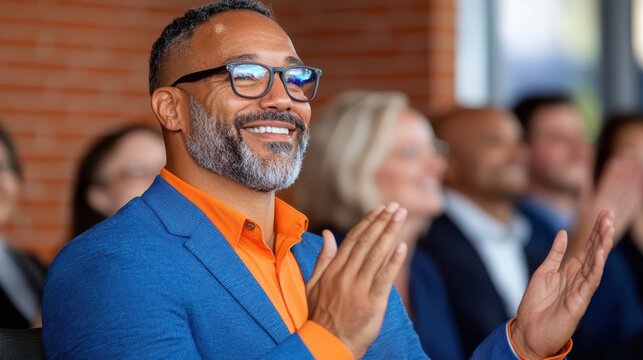 Joyful celebration among diverse business professionals in a lively setting