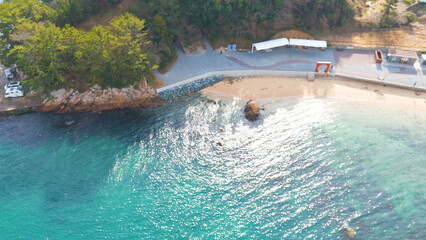 A photograph of beautiful sea and waves in the sky of the famous Numyeong Beach in Geoje Island
