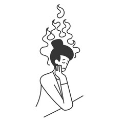 hand drawn doodle business woman with burning head fire