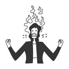 hand drawn doodle business woman with burning head fire