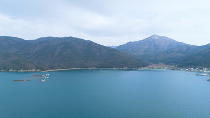 A photograph of beautiful sea and waves in the sky of the famous Numyeong Beach in Geoje Island
