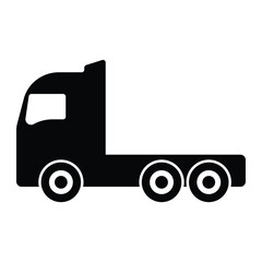 Truck vector icon. Lorry without trailer symbol for freight transport, logistics, and cargo vehicles. Black silhouette isolated on white background.
