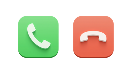 Green and Red Phone Call Icons for Answer and Decline Options Isolated on a Transparent Background (PNG).