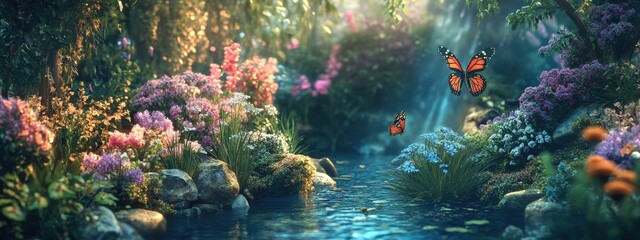 Obraz premium spring beautiful meadow flowers nature butterflies close-up.