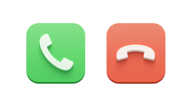 Green and Red Phone Call Icons for Answer and Decline Options Isolated on a Transparent Background (PNG).