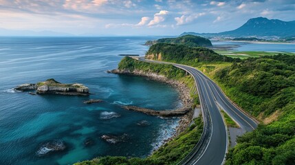 Fototapeta premium top view of a beautiful road near the ocean