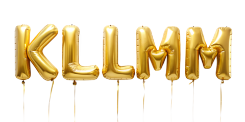 golden balloons  text effect English alphabet L M N with out line isolated on white background.transparent Png