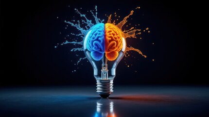 Creative Light Bulb With Brain Design and Vibrant Splashes of Color