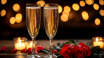 Romantic Evening: Champagne, Candles, Roses