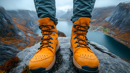 Hiking Boots, Mountain View, Outdoor Adventure