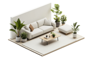 Modern Minimalist Living Room Interior Design with Greenery and Natural Light