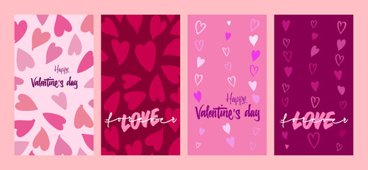 Editable Valentines Day stories vector template for social media, Instagram Stories. Happy Valentine's Day greeting cards. 