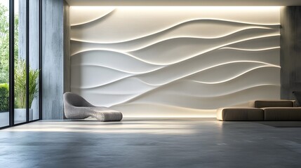 An Elegant Wall Design Utilizing Sgraffito Featuring Waves and Lines to Create a Harmonious Ambiance in a Modern Interior Space
