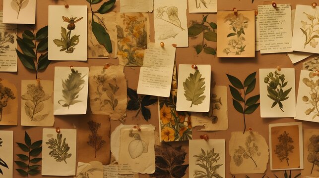 Vintage herbarium featuring dried plants and botanical labels, perfect for historical study themes