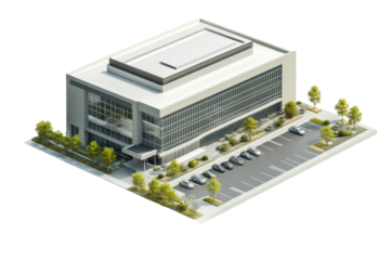 Modern Office Building Isometric 3D Rendering