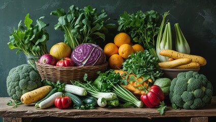 Still Life with Vegetables Displaying Proper Nutrition, Fresh Produce, and Vibrant Colors for a Healthy Diet