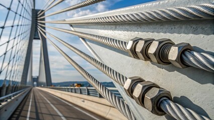 A closefocus image of the suspension connection points where the cables will interface with the bridge deck featuring thread patterns and alignment features that ensure stability
