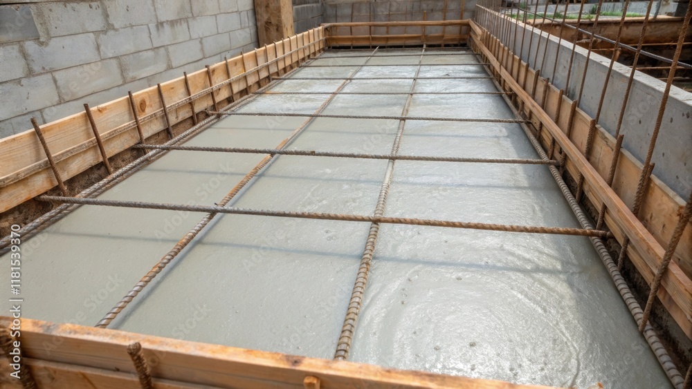 Fototapete a closeinterior shot of the formwork filled with freshly poured concrete where the surface is smooth