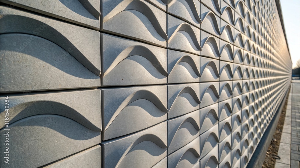 Poster A closeup of a modern polymer noisereduction wall composed of interlocking tiles showcasing not only its sleek design but also the vibrations of sound being absorbed by the