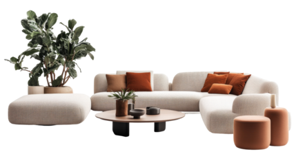 Modern Sectional Sofa with Ottomans and Coffee Table in a Stylis