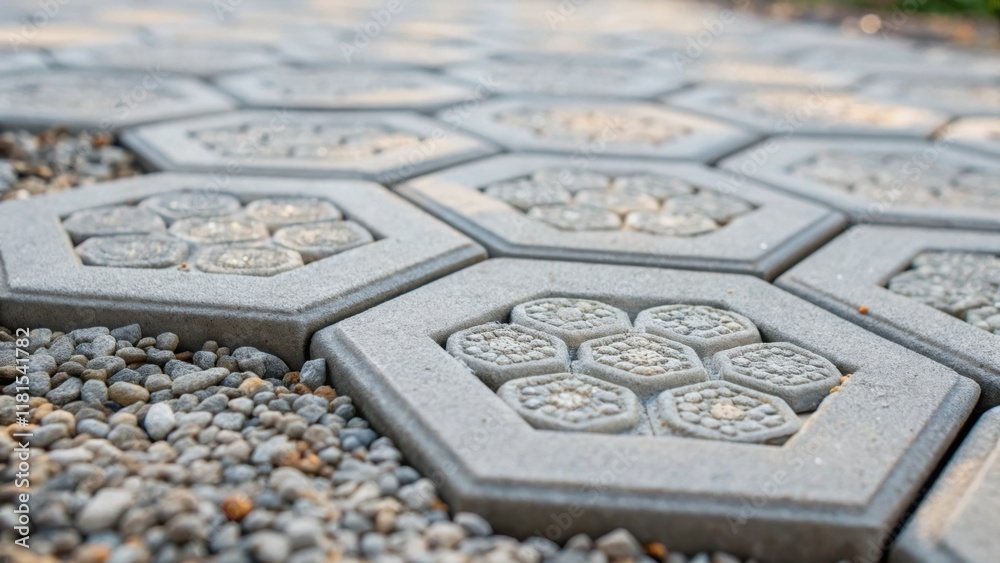 Aufkleber A closeup of hexagonal paving stones each featuring a subtle embossed design that catches the light. The interlocking pattern creates visual harmony while the spaces around each
