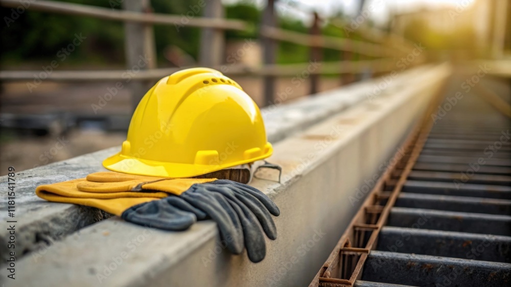 Aufkleber a closeup of construction gear positioned next to a culvert section with a safety helmet and work gl