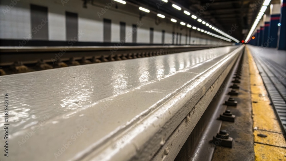 Aufkleber A closeup of the edge of a subway segment reveals the dimensions of the manufacturing process. The smooth clean contrasts with the surrounding jagged edges as light highlights the