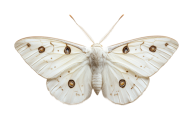Large white moth with intricate wing patterns, close-up of delicate insect, natural pollinator or entomology specimen design isolated on transparent background