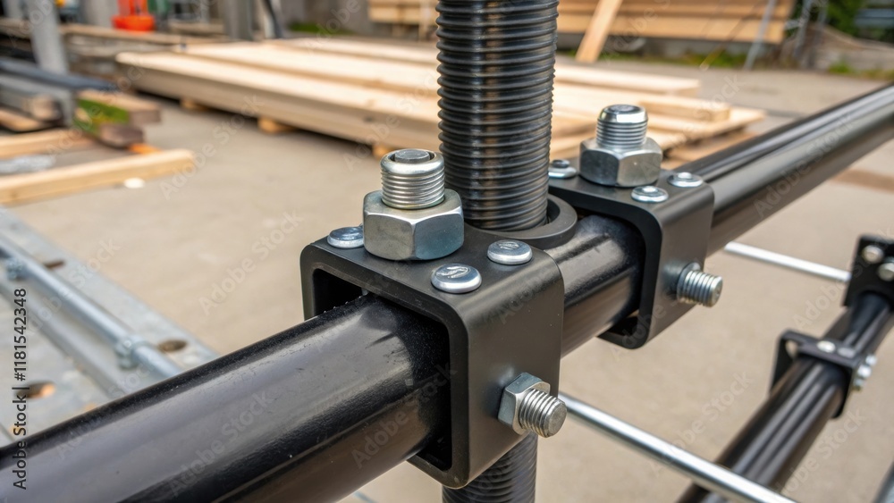 Poster a closeup of the fastening system used to secure the modular bike racks together highlighting robust