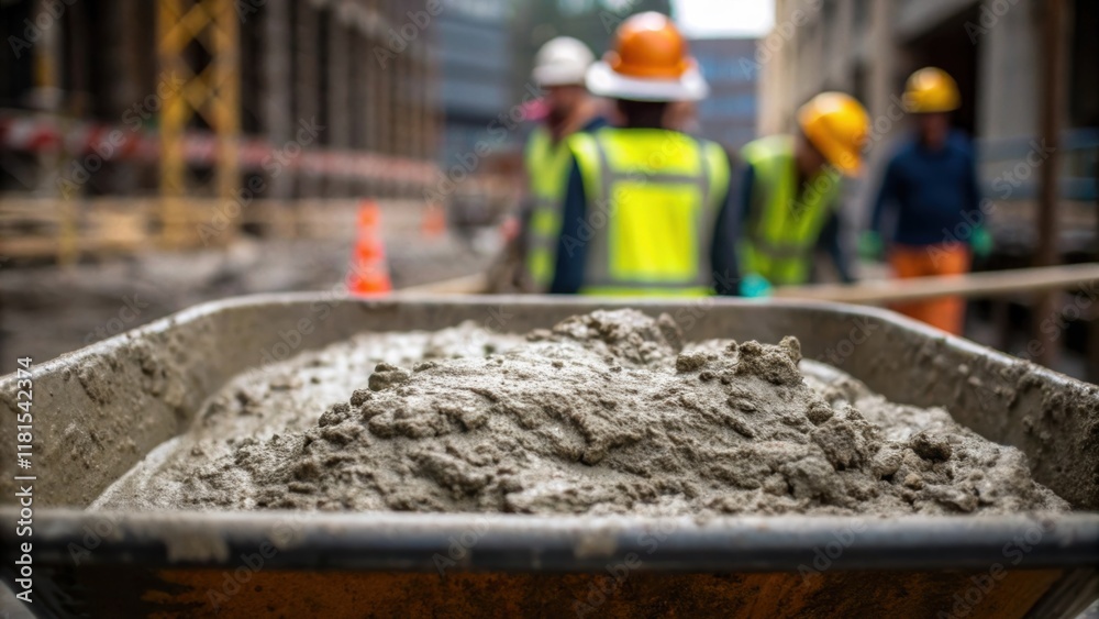 Fototapete a closeup of the freshly poured concrete being readied in a wheelbarrow with texture variations in t
