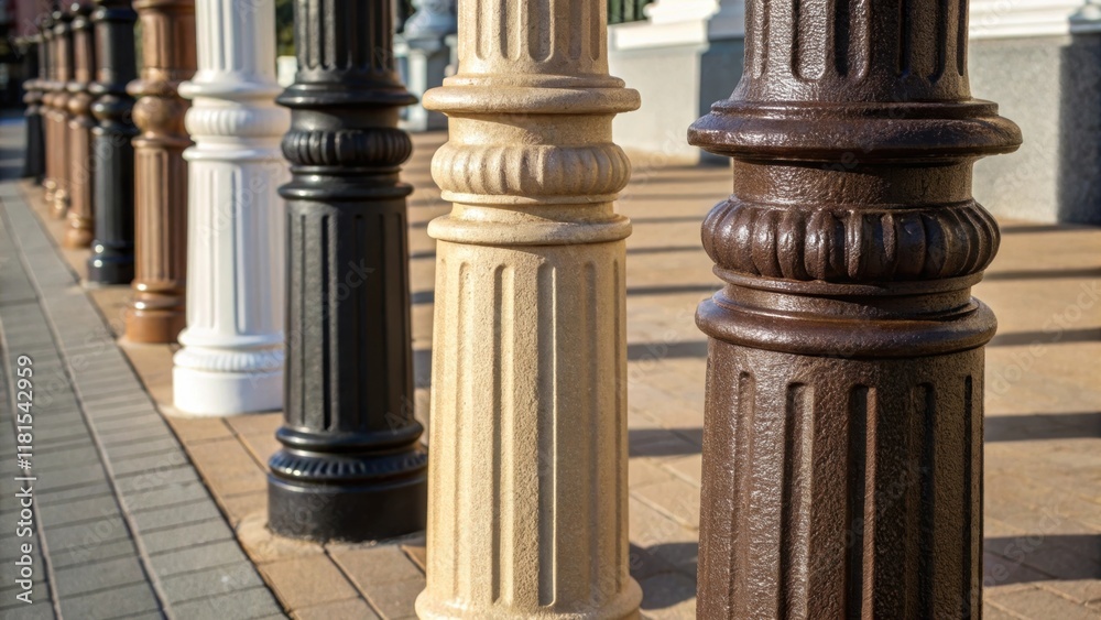 Poster a closeup reveals the textured surfaces of preassembled light poles showcasing a fusion of matte and