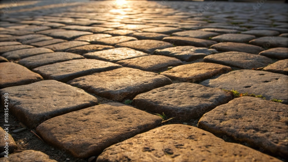 Poster A closeup perspective of rustic cobblestone pavers their rounded surfaces and uneven edges telling a story of history and durability. The soft interplay of light and shadow across