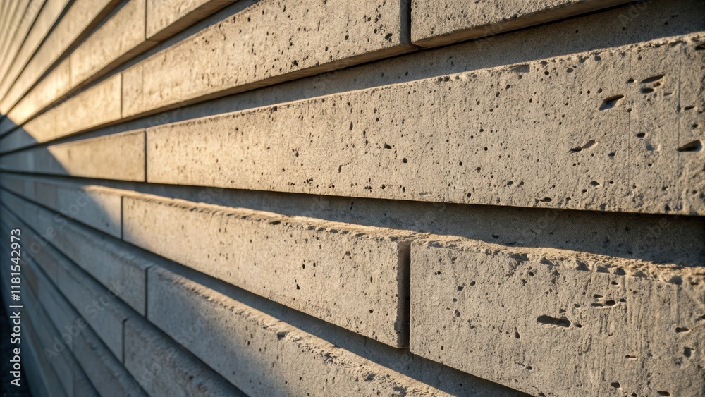 Poster A closeup photograph reveals a series of textured concrete panels intricately designed with horizontal grooves that enhance both stability and visual interest. The interplay of